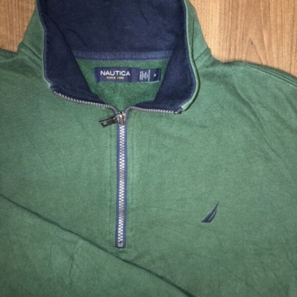 VINTAGE Nautica Sweater Adult Medium Green Quarter Zip Pullover Men’s Casual - Picture 1 of 8